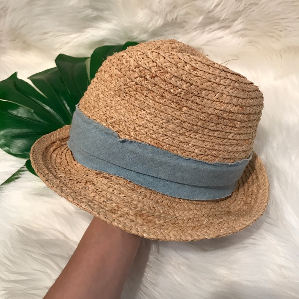 Scoop NYC Straw Chambray Bow Fedora - Picture 6 of 8